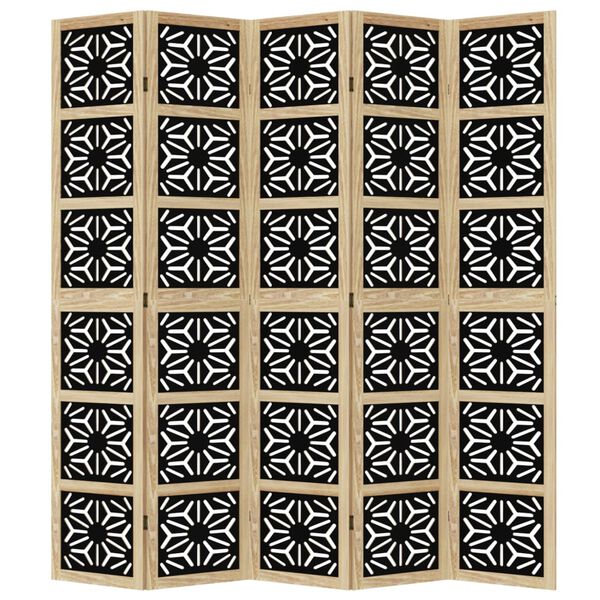 vidaXL Room Divider 5 Panels Brown and Black Solid Wood Paulownia