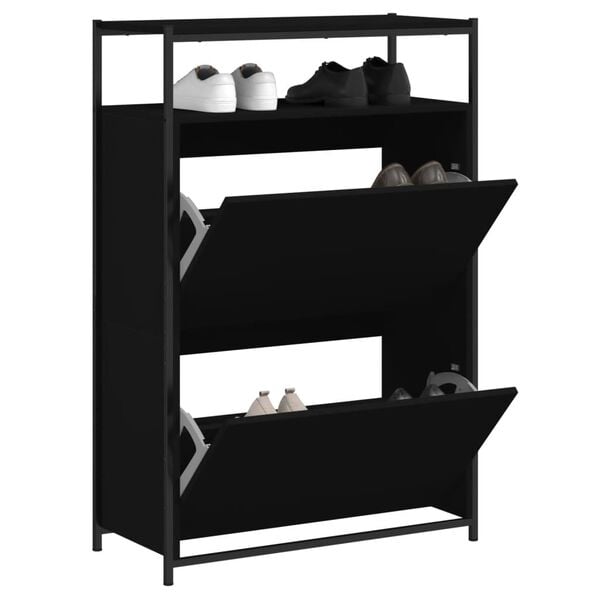 vidaXL Shoe Cabinet Black Engineered Wood Compact Shoe Cabinet