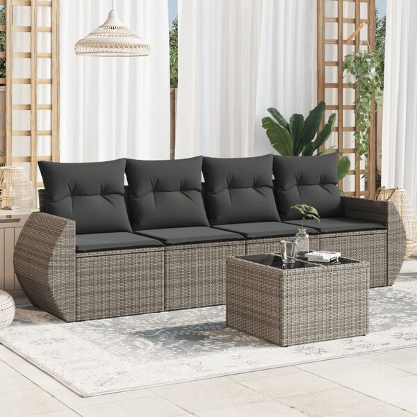 vidaXL Garden Sofa Set Grey Poly Rattan Compact Modular