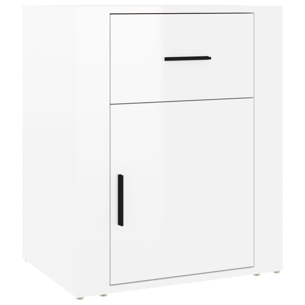 vidaXL Bedside Cabinet High gloss white Engineered wood 19.7x14.2x23.6 in