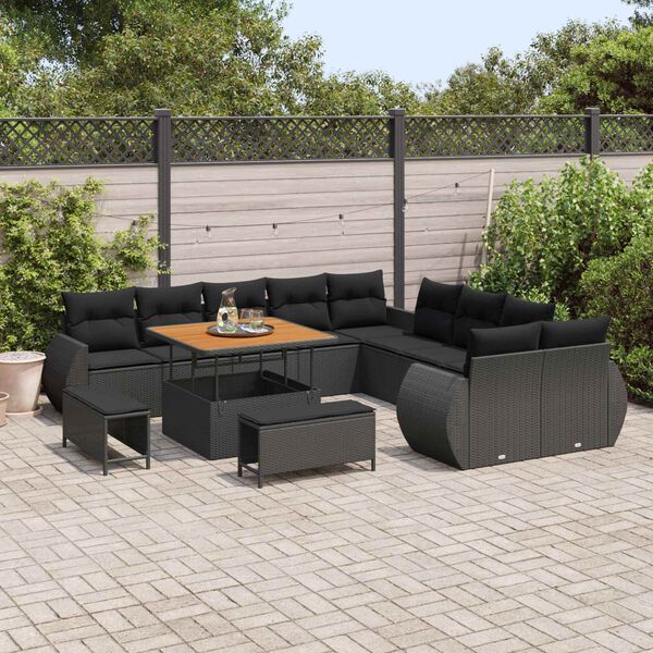 vidaXL Garden Sofa Set Height-Adjustable 13 pcs Black poly rattan