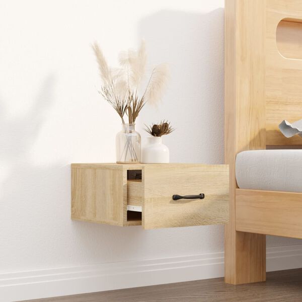 vidaXL Wall-mounted Bedside Cabinet Sonoma Oak Engineered wood Compact