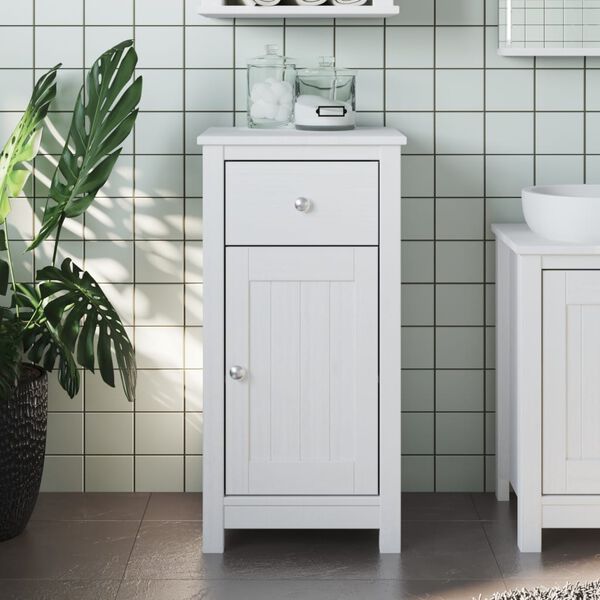 vidaXL Bathroom Cabinet White Solid pine wood, engineered wood, metal