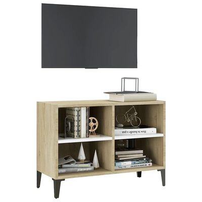 vidaXL TV Cabinet with Metal Legs White and Sonoma Oak 27.4"x12"x20"