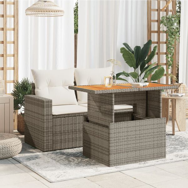vidaXL Garden Table Grey PE rattan, powder-coated steel, solid acacia wood