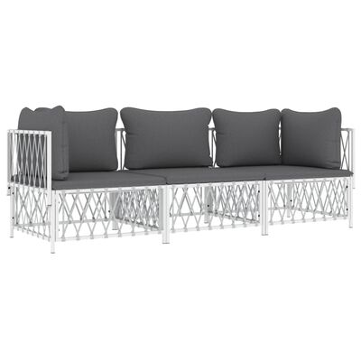 vidaXL 3 Piece Patio Lounge Set with Cushions White Steel