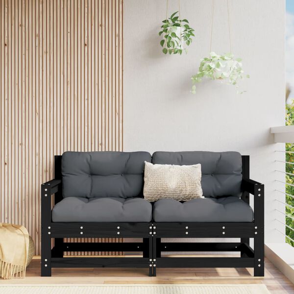 vidaXL Garden Corner Sofa Black Solid pine wood Medium Modular