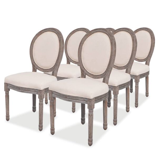 vidaXL Dining Chair Set of 6 Cream Linen, Birch, Rubberwood, Foam