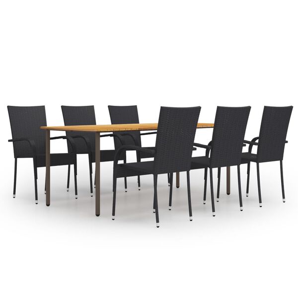 vidaXL Dining Set Black Solid acacia wood and PE rattan Large Stackable