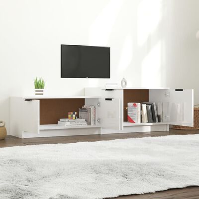 vidaXL TV Cabinet High Gloss White 62.4"x14.2"x17.7" Engineered Wood
