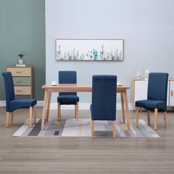 vidaXL Dining Chair Set of 4 Blue Fabric and wood Medium Ergonomic