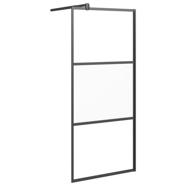 vidaXL Walk-in Shower Wall 35.4"x76.8" Half Frosted ESG Glass Black
