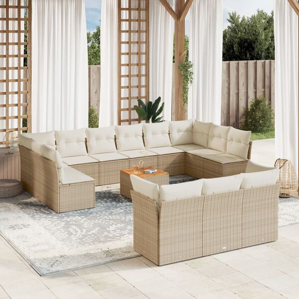 vidaXL Garden Sofa Set Beige PE Rattan Large Adjustable Armrests