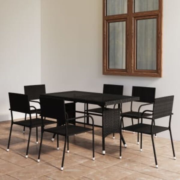 vidaXL Garden Dining Set Black PE Rattan, Steel, Glass Standard