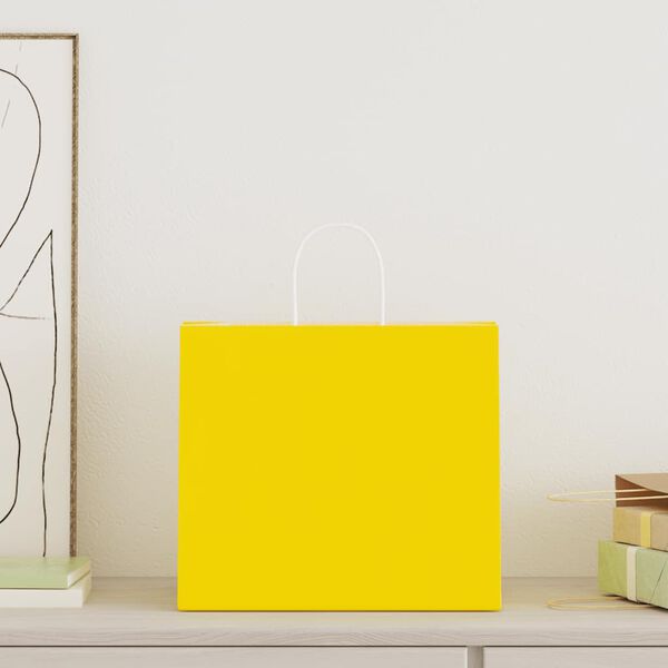 vidaXL Paper Bags 50 pcs with Handles Yellow 32x22x28 cm