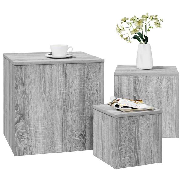 vidaXL Side Table Set of 3 Grey sonoma Engineered wood Coffee Table