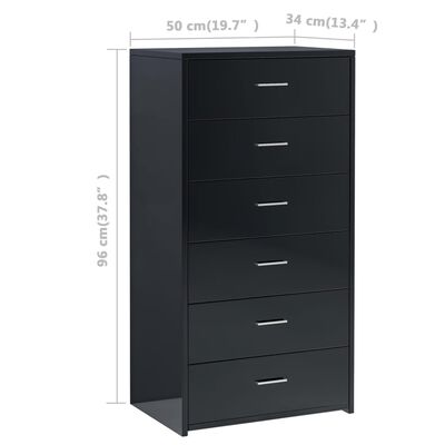 vidaXL Sideboard with 6 Drawers High Gloss Black 19.7"x13.4"x37.8" Engineered Wood