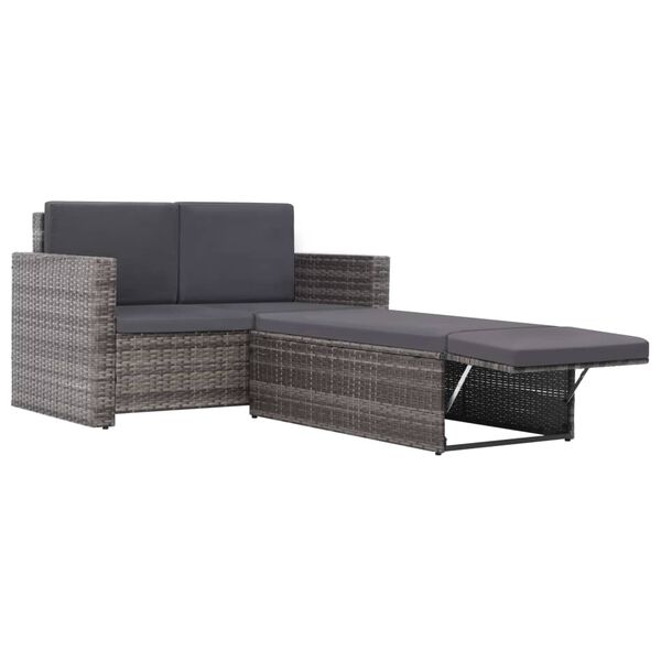 vidaXL Rattan Sofa Set Grey and Dark Grey Poly Rattan and Polyester Medium
