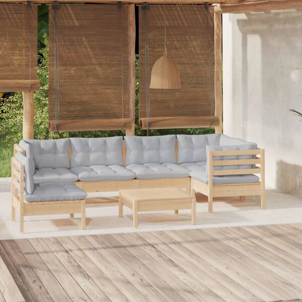 vidaXL Garden Lounge Set Grey Solid Pinewood 7 Piece Set Modular