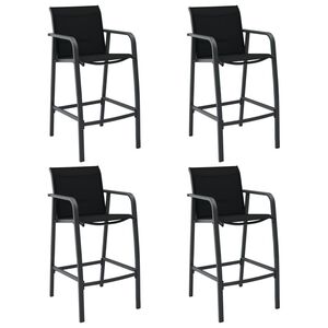 vidaXL Garden Bar Chair Set of 4 Black Textilene, Steel Standard