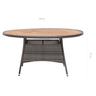 vidaXL Patio Table Gray 59.1"x29.1" Poly Rattan and Acacia Wood