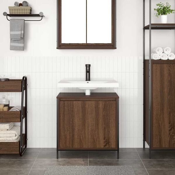 vidaXL Bathroom Basin Cabinet Brown Oak Engineered wood, steel Medium