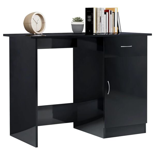 vidaXL Desk High Gloss Black Engineered Wood 39.4 x 19.7 x 29.9 in Desk