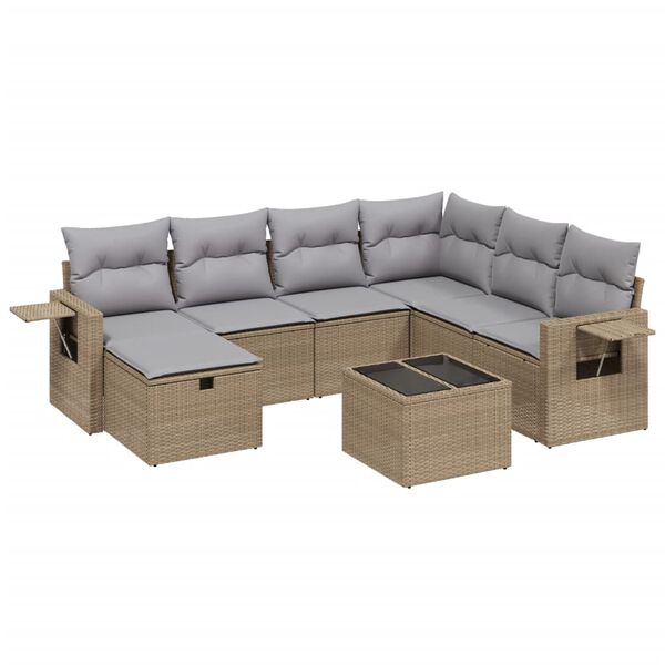 vidaXL Garden Sofa Set Mix Beige Poly Rattan, Tempered Glass, Steel Large