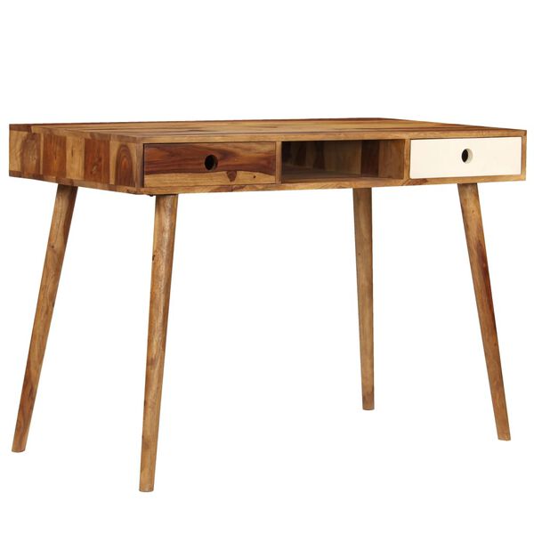 vidaXL Writing Desk Brown and White Solid Acacia Wood