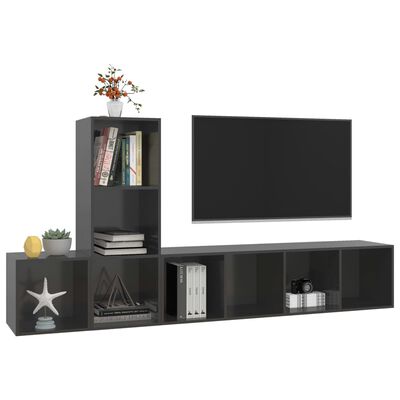 vidaXL 3 Piece TV Stand Set High Gloss Gray Engineered Wood