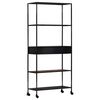 vidaXL Book Cabinet Black, Natural Wood Rough Mango Wood, Iron Large