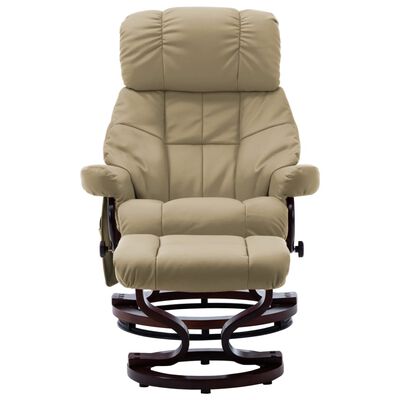 vidaXL Massage Recliner with Ottoman Cappuccino Faux Leather and Bentwood