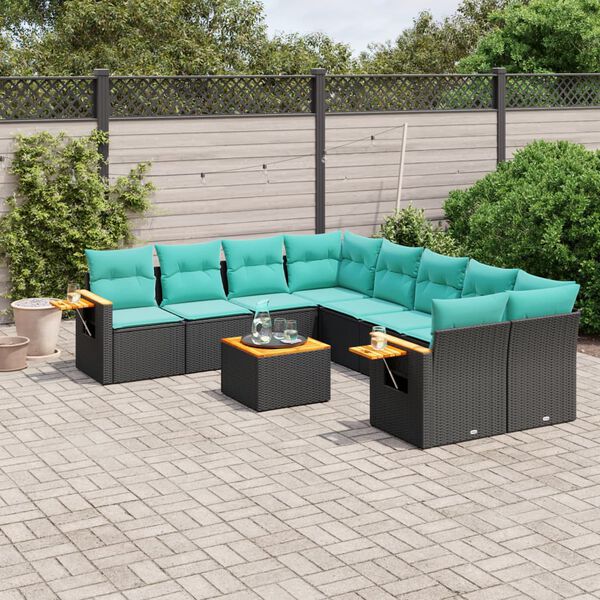 vidaXL 9 Piece Patio Sofa Set with Cushions Black Poly Rattan (US only)