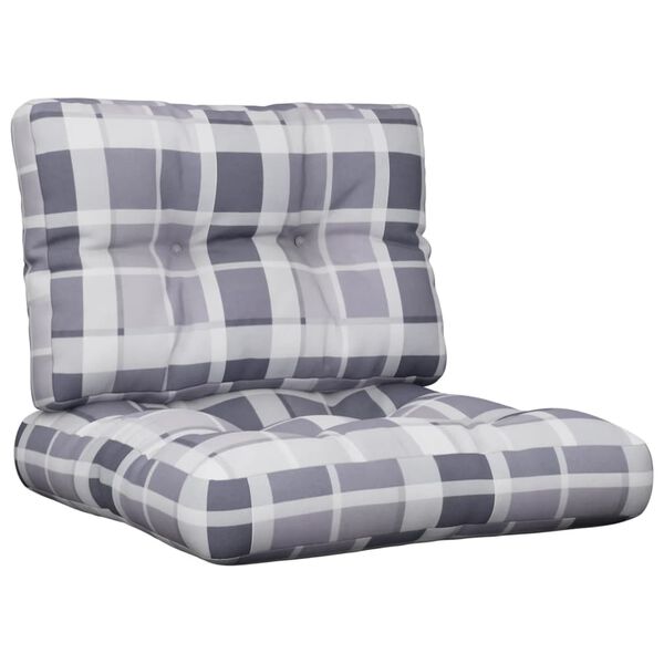 vidaXL Pallet Cushions 2 pcs Gray Check Pattern Fabric