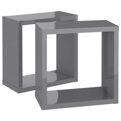 vidaXL Wall Cube Shelves 2 pcs High Gloss Gray 11.8"x5.9"x11.8"
