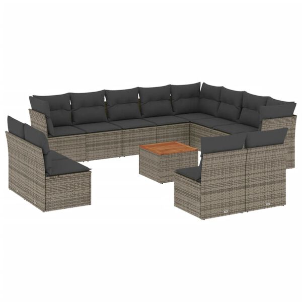vidaXL Garden Sofa Set Grey PE rattan Large Removable Covers