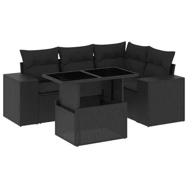vidaXL Garden Sofa Set Black PE rattan 5 Piece Modular Garden Sofa Set