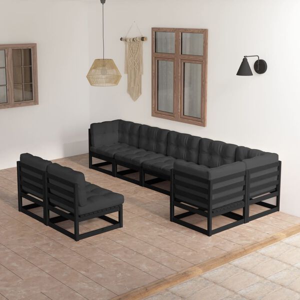 vidaXL Garden Lounge Set Black Solid pine wood, fabric (100% polyester)