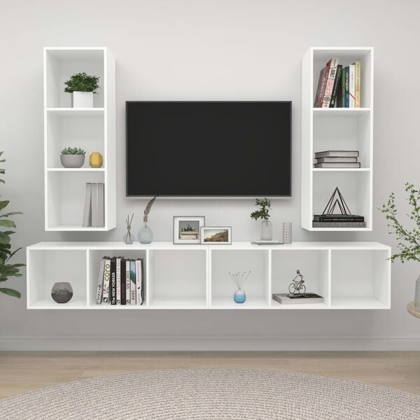 vidaXL TV Cabinet Set of 4 White Engineered wood TV Cabinet
