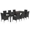 vidaXL 9 Piece Patio Dining Set with Cushions Black Poly Rattan and Glass