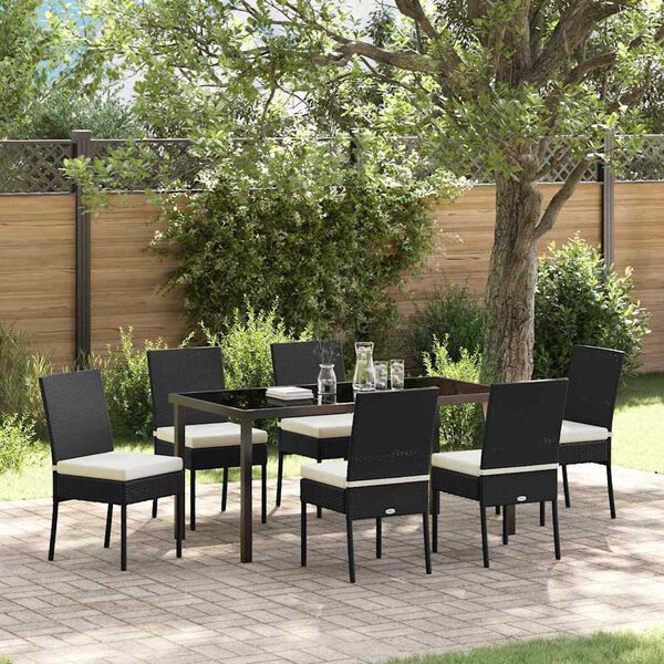 vidaXL Garden Dining Set 7 pcs Black Poly rattan