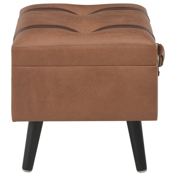 vidaXL Stool Brown Faux leather, Solid wood Medium Stool Rectangular