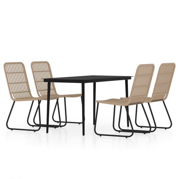 vidaXL Dining Set Oak and black PE rattan, powder-coated steel, glass