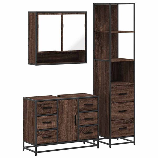 vidaXL Bathroom Furniture Set Brown Oak Engineered Wood, Metal Large