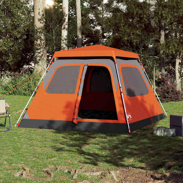 vidaXL Family Tent Dome 6-Person Gray and Orange Quick Release