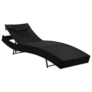 vidaXL Sunlounger Black Poly Rattan Standard Adjustable Armrests