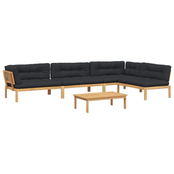 vidaXL Pallet Sofa Set Black,Brown Acacia Wood, Polyester Large Modular
