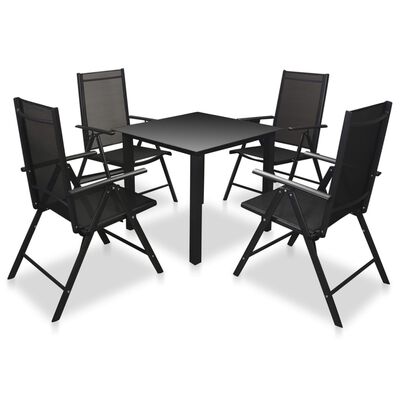 vidaXL 5 Piece Patio Dining Set with Folding Chairs Aluminum Black