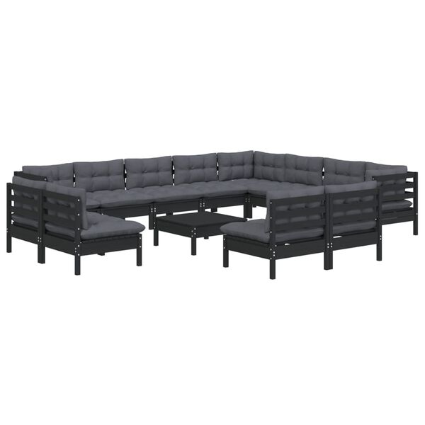 vidaXL Garden Lounge Set Black, Anthracite Solid Pine wood, Polyester