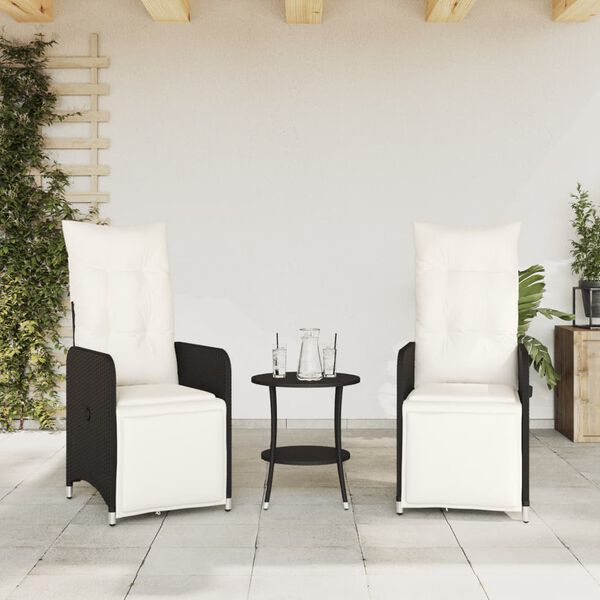 vidaXL Reclining Garden Chair Set of 2 Black, Cream White